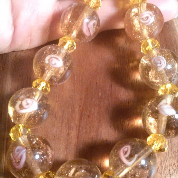 Champagne Color Murano Style Silvertone Necklace - Picture 8 of 15